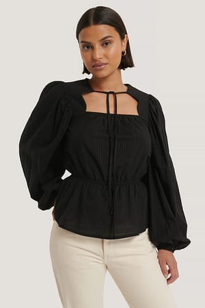 Black Scalloped Neckline Blouse
