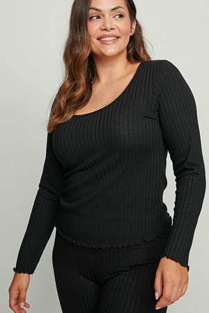 Black Scoop Neck Long Sleeve Babylock Top