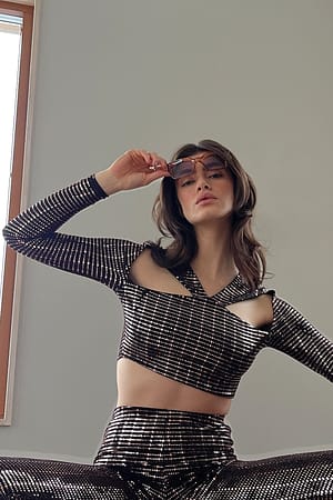 Brown Sequin Long Sleeve Top