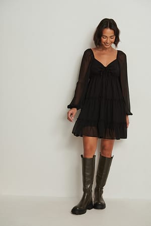 Black Sheer Panel Mini Dress