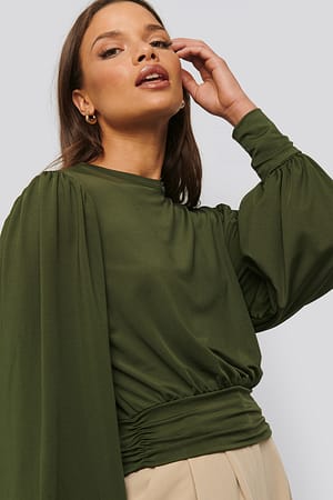 Green Shiny Balloon Sleeve Top