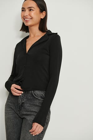 Black Shiny Collar Detail Cardigan
