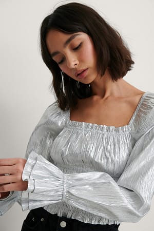 Silver Strukturierte Bluse Mit Langen Ärmeln