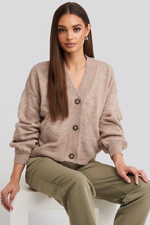Dusty Pink Kort Cardigan Med Knäppning Fram