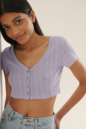 Lilac Cardigan Topp Med Korte Ermer