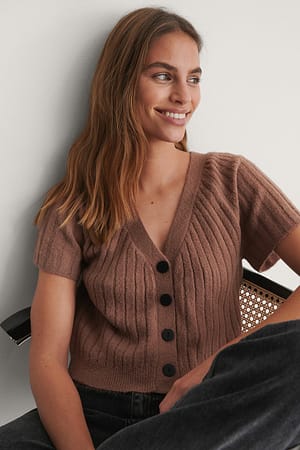 Dusty Pink Gebreide Trui Met Korte Mouwen