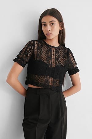 Black Short Sleeve Lace Top