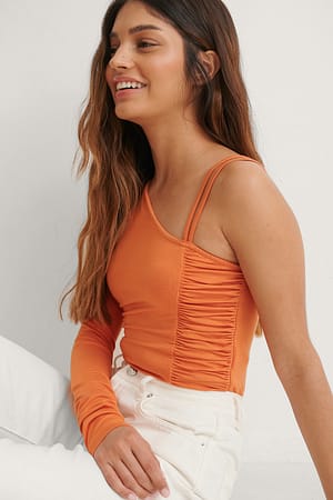 Burnt Orange Side Draped One Arm Top
