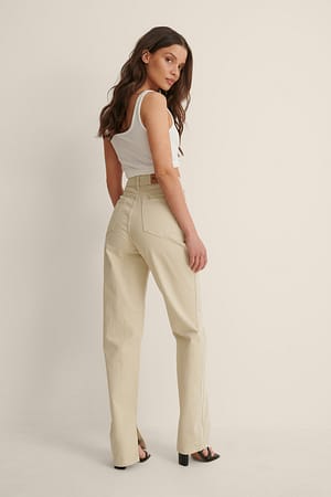 Beige Ekologiska jeans med slits i sidan