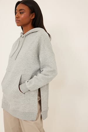 Grey Melange Side Slit Oversized Hoodie