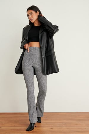 Dark Grey Melange Side Slit Ribbed Pants