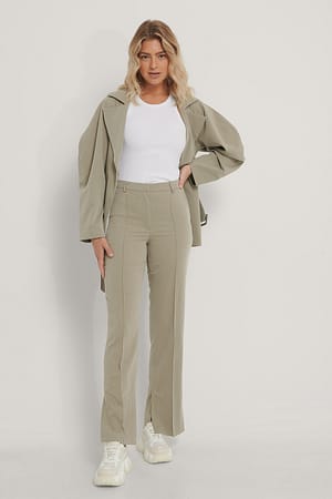 Dusty Light Green Pantalon Ajusté À Fente Latérale