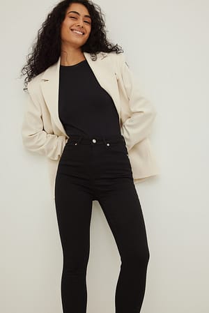 Black Skinny High Waist Open Hem Jeans