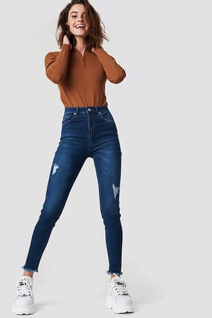 Dark Blue Skinny Twisted Jeans
