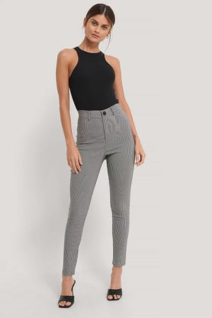 Houndstooth Pattern Slim-Fit Pants