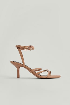 Beige Slim Strappy Stiletto Heels