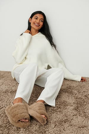 Taupe Slingback teddy slippers