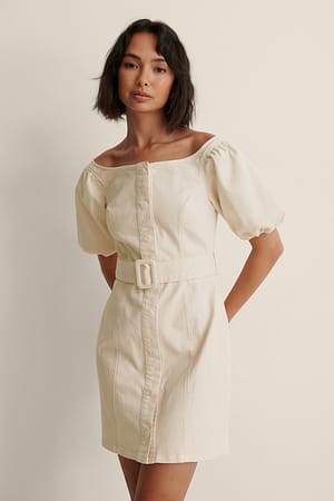 Light Beige Organisches Jeans-Kleid mit scharfer Schulter
