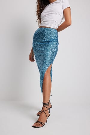 Light Blue Midirok met split en pailletten