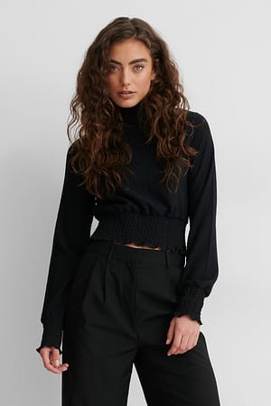 Black Smock Waist Crepe Top