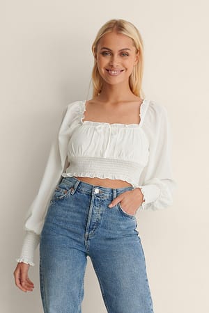 White Smock Waist Crop Top