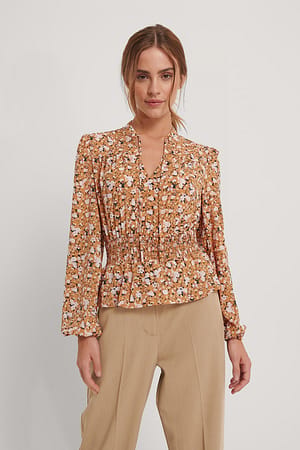 Orange flower Bluse Mit V-Ausschnitt