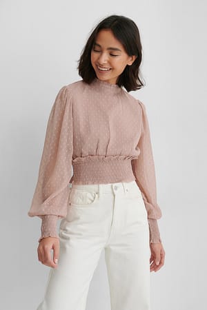 Dusty Pink Gesmokte Dobby Blouse