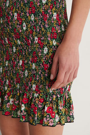 Dark Flower Gesmockte Rok Met Ruches