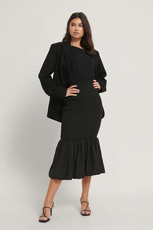 Black Smocked Midi Skirt