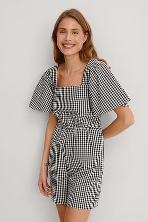 Black Check Gesmokter Playsuit