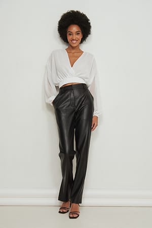 White Smocked Waist Loose LS Blouse