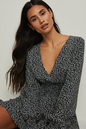 Black/White Print Mini-jurk met gesmokte taille