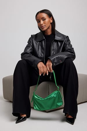 Strong Green Soft Satin Baguette Bag
