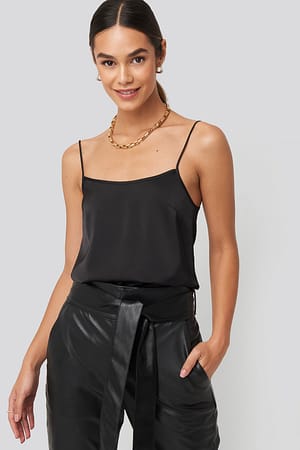 Black Spagetti Strap Satin Singlet