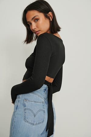 Black Square Neck Open Back Top