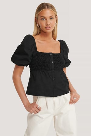 Black Top Mit Puffschultern