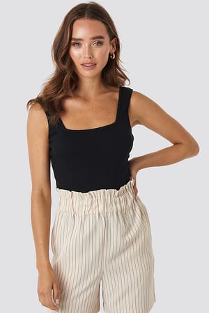 Deep Black Square Neck Ribbed Bodysuit