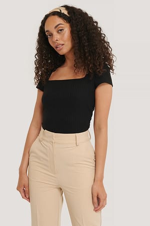 Black Square Short Sleeve Top