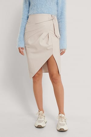 Grey Belted Pu Skirt