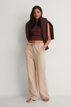 Beige Straight Leg Sweatpants