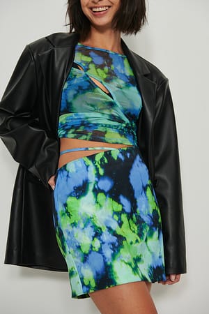 Bluegrey Blossom Pattern Mini rok met bandjes