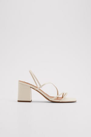 Cream Strappy Snake Block Heels