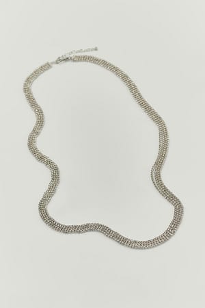 Silver Magkedja i flera lager med strass