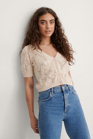 Beige Organischer Strick-Cardigan