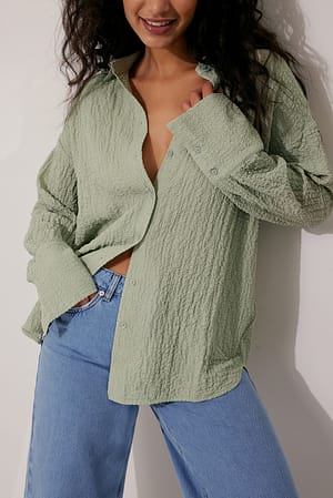Khaki Green Strukturerad oversized skjorta