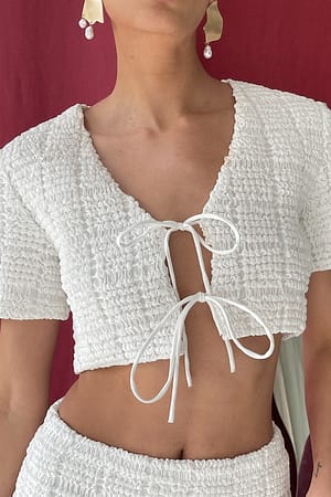 White Structured Short Sleeve Top