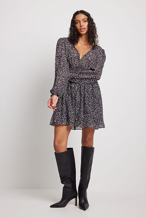 Lilac Flower Structured Smock Waist Dress