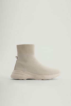 Creme Gestructureerde sneakers met sok