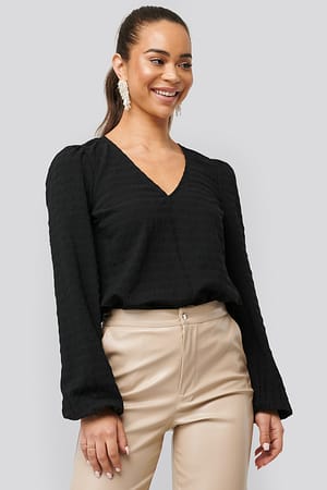 Black Structured V-Neck Blouse