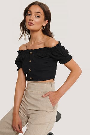 Black Kurze Strukturierte Bluse